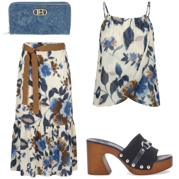 Outfit donna - Ma dove lo hai comprato?. Stile Chic per Serata fuori. Abbinamento con top, gonne lunghe, zoccoli, portafogli.