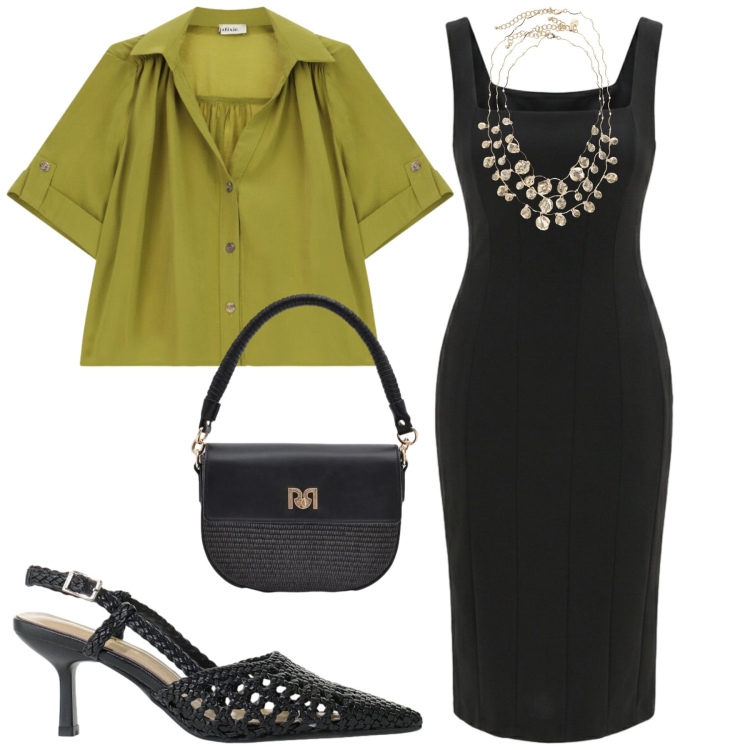Outfit donna - Total look #2420109. Stile Glamour per Serata fuori. Abbinamento con décolleté, borse a spalla, vestiti midi/longuette, collane, camicie.