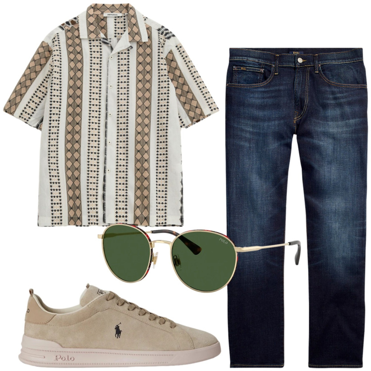 Outfit uomo - Total look #2420112. Stile Casual per Tutti i giorni. Abbinamento con jeans dritti, occhiali da sole, sneakers, camicie a manica corta.