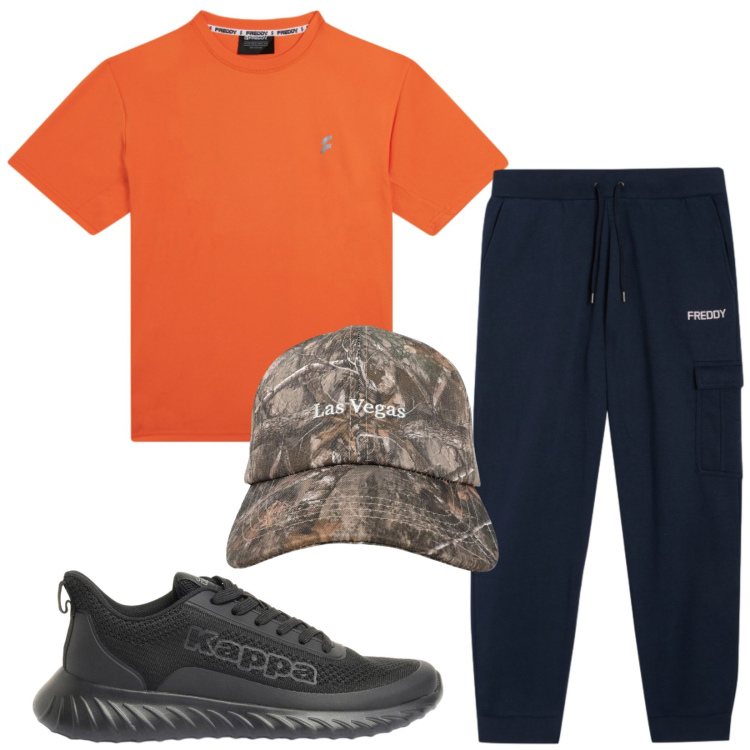 Outfit uomo - Total look #2420113. Stile Casual per Sport. Abbinamento con sneakers, cappelli con visiera, pantaloni cargo, t-shirt.