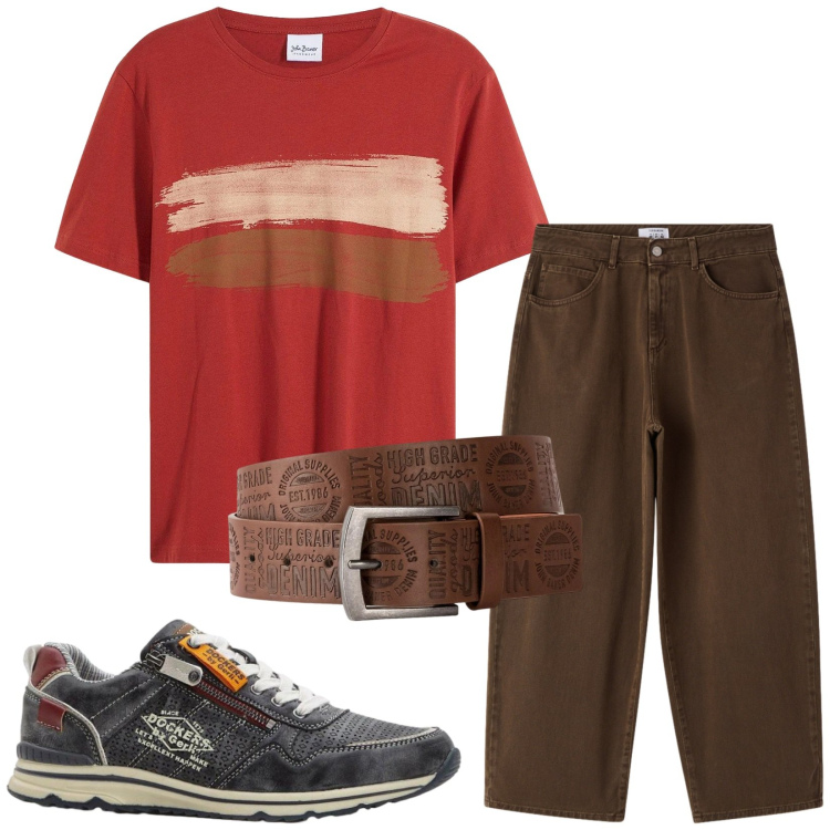 Outfit uomo - Total look #2420115. Stile Casual per Tutti i giorni. Abbinamento con sneakers, cinture, t-shirt, pantaloni.