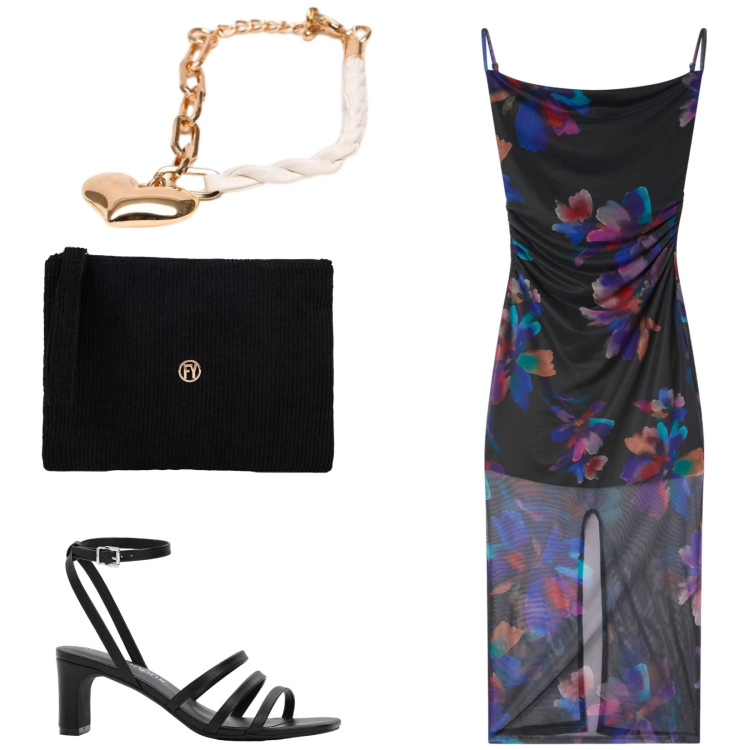 Outfit donna - Total look #2420128. Stile Glamour per Serata fuori. Abbinamento con sandali col tacco, vestiti lunghi, pochette, braccialetti.