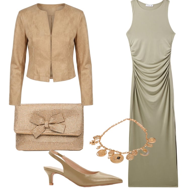 Outfit donna - Total look #2420132. Stile Chic per Cerimonia. Abbinamento con décolleté, vestiti lunghi, clutch, collane, blazer.