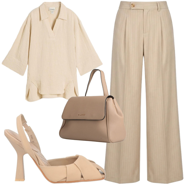 Outfit donna - Total look #2420134. Stile Chic per Ufficio. Abbinamento con décolleté, zaini, bluse, pantaloni a palazzo.