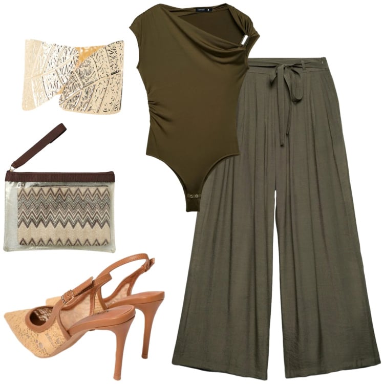 Outfit donna - Total look #2420151. Stile Chic per Serata fuori. Abbinamento con top, pantaloni, pochette, braccialetti, décolleté.