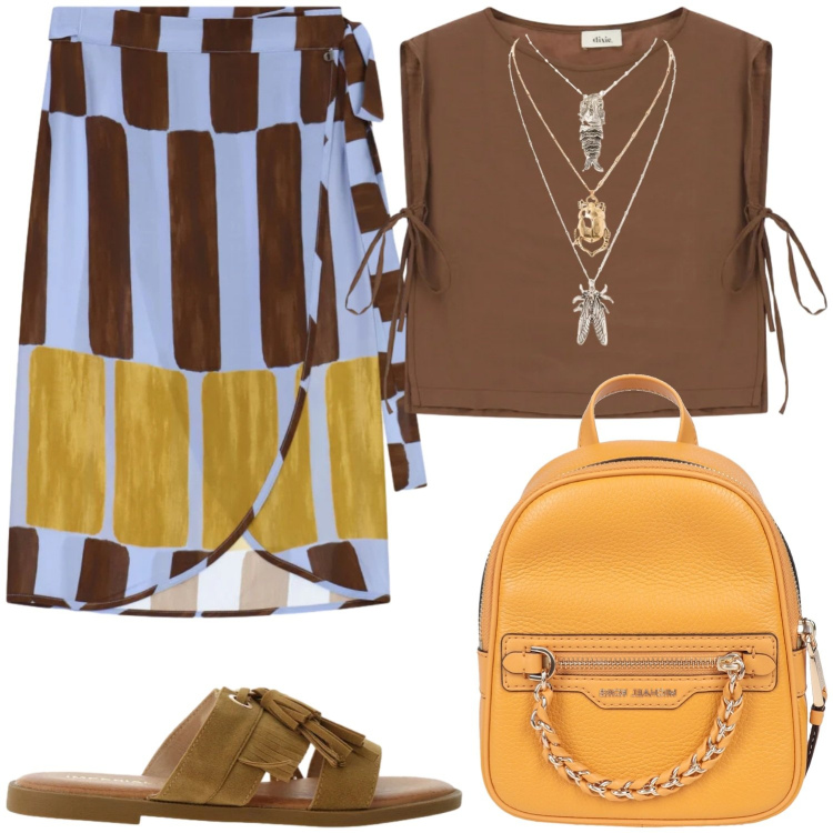 Outfit donna - La gonna pareo. Stile Casual chic per Tutti i giorni. Abbinamento con zaini, sandali, ciondoli, gonne longuette, top.