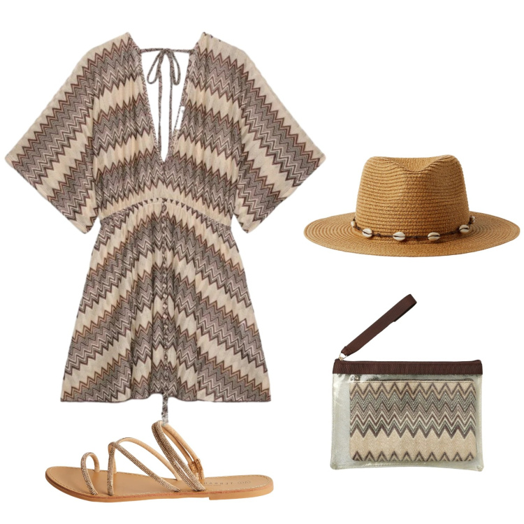 Outfit donna - Total look #2420161. Stile Etnico per Mare. Abbinamento con sandali, cappelli, pochette, caftani.