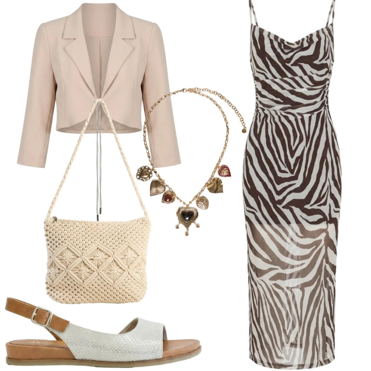 Outfit donna - Total look #2420176. Stile Casual chic per Serata fuori. Abbinamento con borse a tracolla, sandali, vestiti lunghi, blazer, collane.