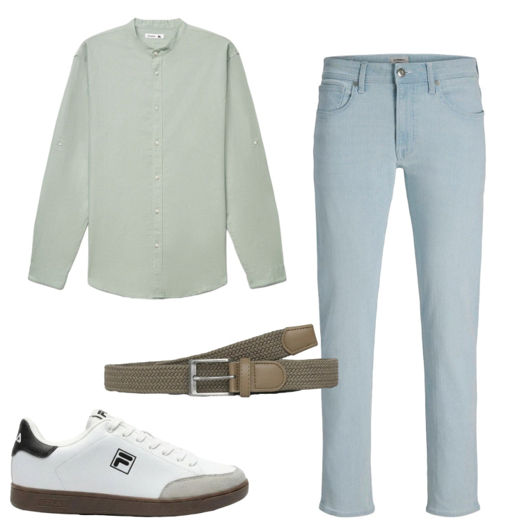 Outfit uomo - City. Stile Casual per Tutti i giorni. Abbinamento con jeans slim fit, sneakers, cinture, camicie.