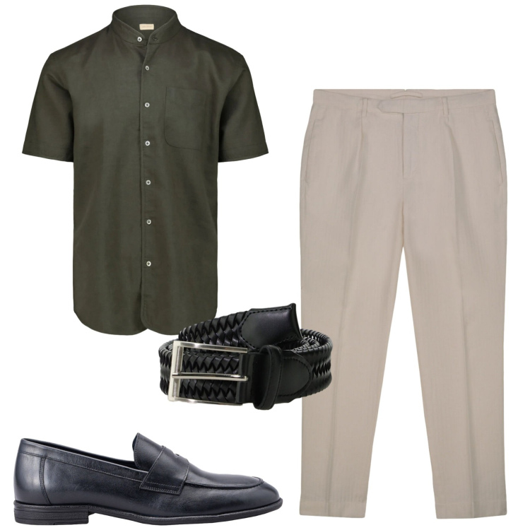 Outfit uomo - City. Stile Urban per Tutti i giorni. Abbinamento con cinture, pantaloni, scarpe stringate, camicie a manica corta.