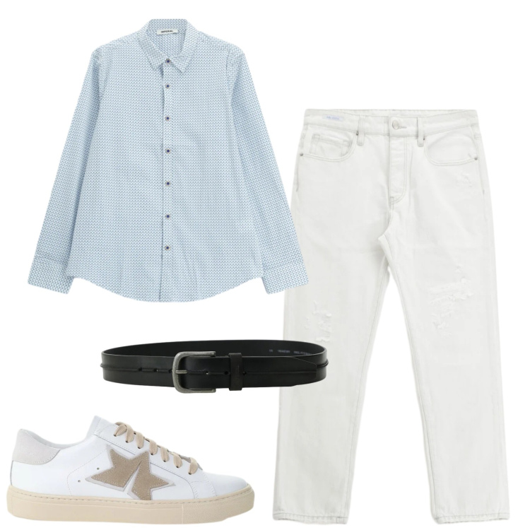 Outfit uomo - Giugno. Stile Casual per Tutti i giorni. Abbinamento con jeans dritti, cinture, sneakers, camicie.