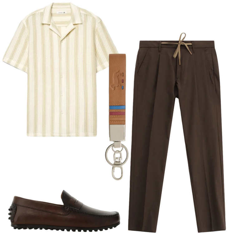 Outfit uomo - Total look #2420254. Stile Urban per Tutti i giorni. Abbinamento con portachiavi, camicie a manica corta, scarpe stringate, pantaloni.