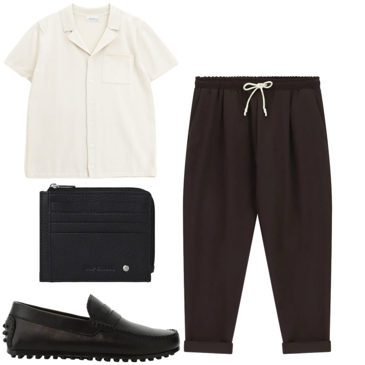 Outfit uomo - City. Stile Urban per Tutti i giorni. Abbinamento con camicie a manica corta, scarpe stringate, portafogli, pantaloni.