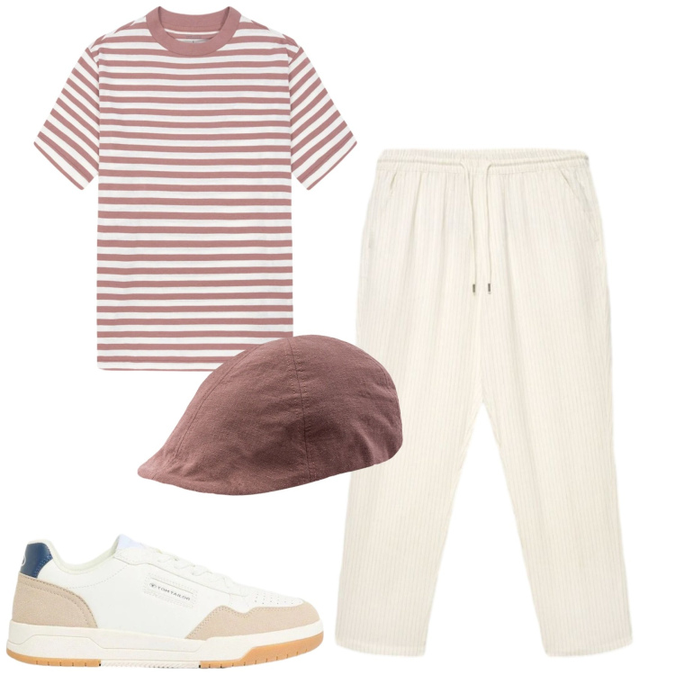 Outfit uomo - City. Stile Casual per Tutti i giorni. Abbinamento con sneakers, pantaloni, cappelli con visiera, t-shirt.