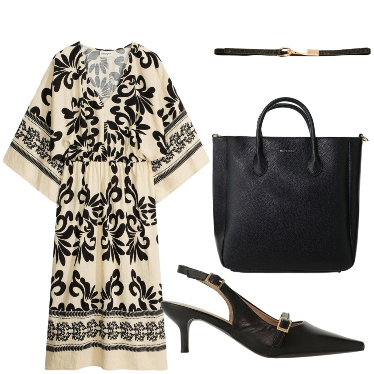 Outfit donna - Sandali protagonisti. Stile Chic per Ufficio. Abbinamento con vestiti midi/longuette, sandali col tacco, borse a tracolla, cinture.