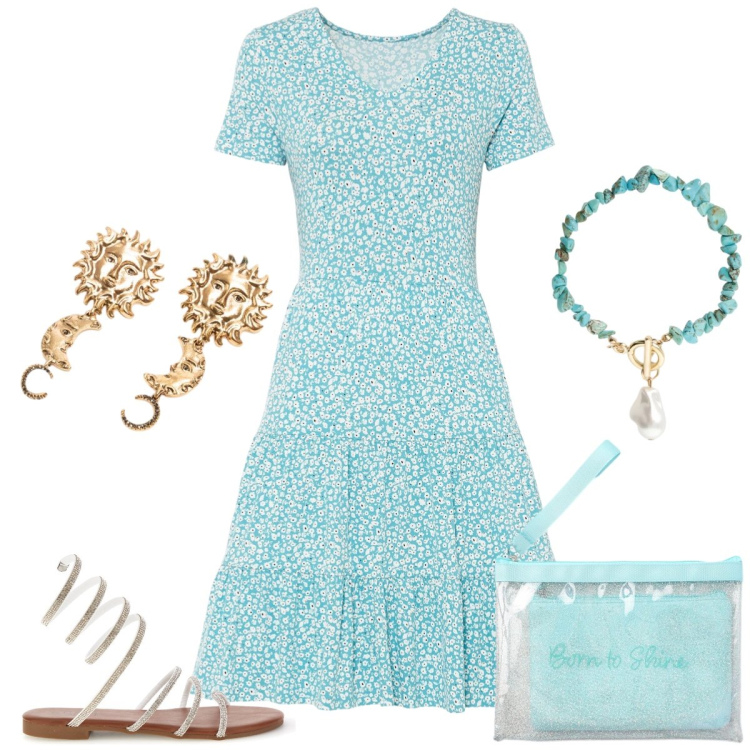 Outfit donna - Total look #2420321. Stile Romantica per Tutti i giorni. Abbinamento con vestiti, pochette, braccialetti, orecchini, sandali.