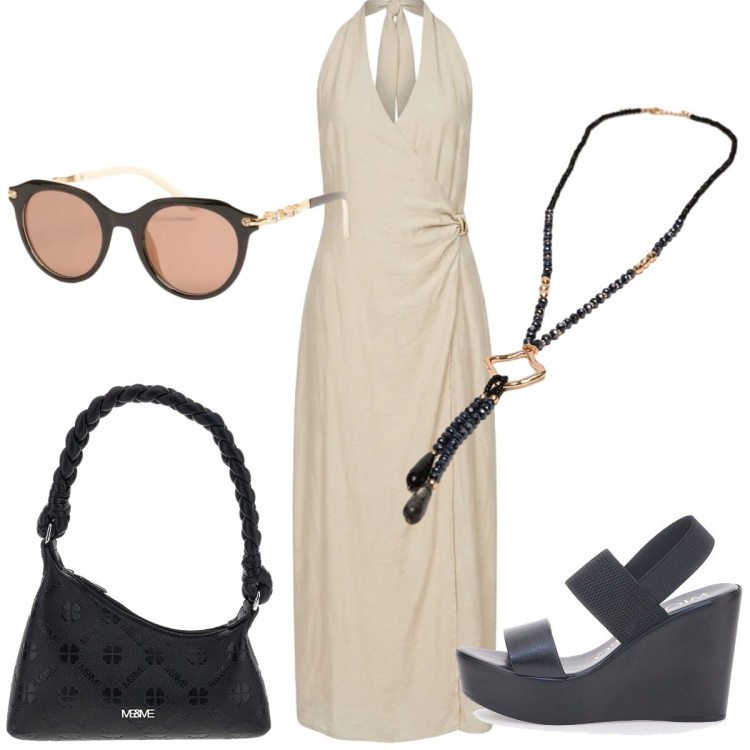 Outfit donna - Total look #2420333. Stile Casual chic per Tutti i giorni. Abbinamento con vestiti lunghi, collane, occhiali da sole, borse a mano, sandali col tacco.