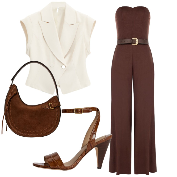 Outfit donna - Total look #2420334. Stile Trendy per Serata fuori. Abbinamento con gilet, tute, sandali in pelle, borse a spalla.