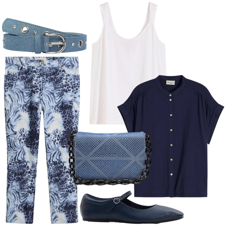 Outfit donna - Total look #2420335. Stile Basic per Tutti i giorni. Abbinamento con canottiere, camicie, ballerine, pantaloni, cinture, borse a tracolla.