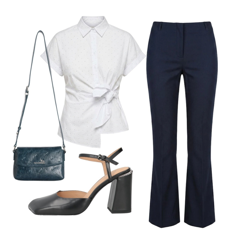 Outfit donna - Total look #2420338. Stile Bon Ton per Ufficio. Abbinamento con décolleté, borse a tracolla, camicie a manica corta, pantaloni.