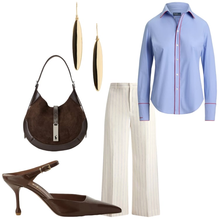 Outfit donna - Total look #2420340. Stile Glamour per Ufficio. Abbinamento con borse a spalla, pantaloni, orecchini, camicie, décolleté.