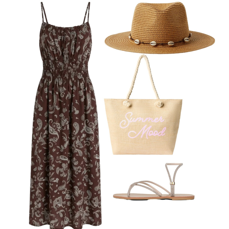 Outfit donna - Terranova. per Mare. Abbinamento con vestiti lunghi, cappelli, borse tote, sandali.