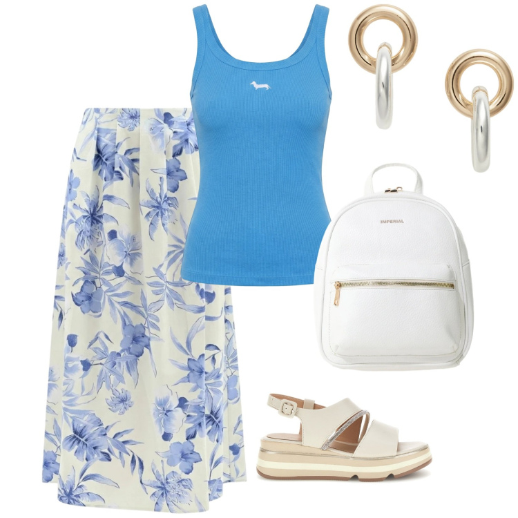 Outfit donna - Oroscopo il cancro. per Tutti i giorni. Abbinamento con canottiere, zaini, gonne lunghe, orecchini, sandali col tacco.
