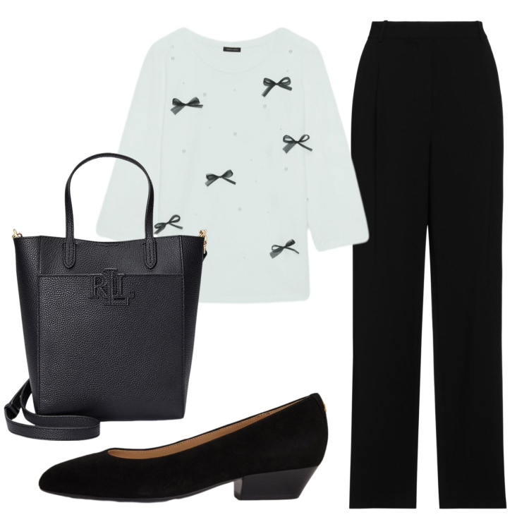 Outfit donna - Total look #2420444. Stile Bon Ton per Ufficio. Abbinamento con pantaloni, t-shirt, ballerine, borse tote.