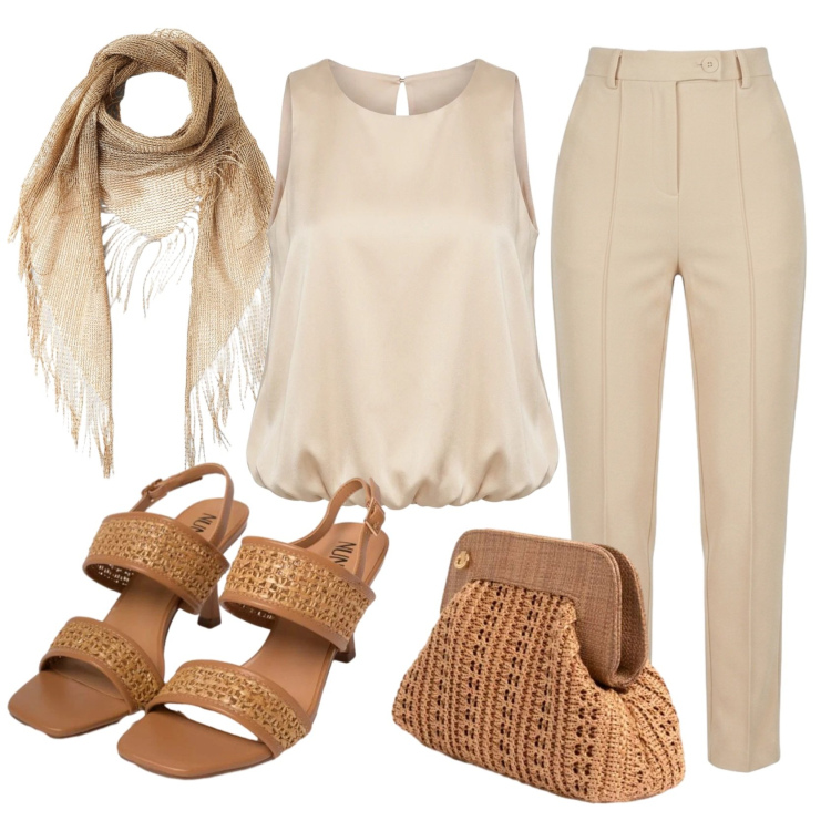 Outfit donna - Total look #2420447. Stile Basic per Serata fuori. Abbinamento con canottiere, top, pantaloni, sandali in pelle, clutch.
