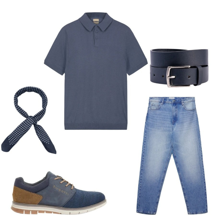 Outfit uomo - Casual. Stile Casual per Tutti i giorni. Abbinamento con scarpe stringate, jeans, polo, cinture, sciarpe e foulard.