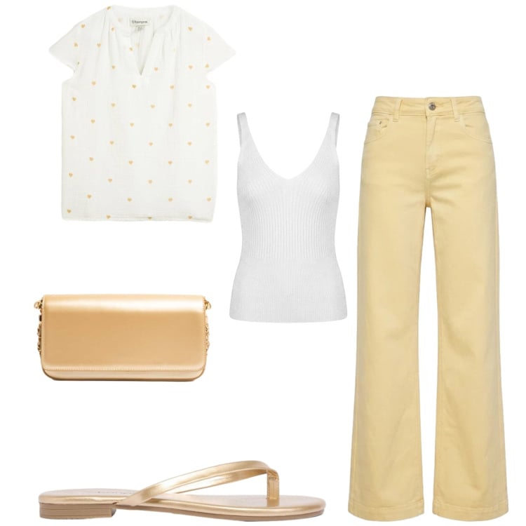 Outfit donna - Total look #2420462. Stile Casual per Tutti i giorni. Abbinamento con tuniche, sandali, canottiere, pantaloni, clutch.