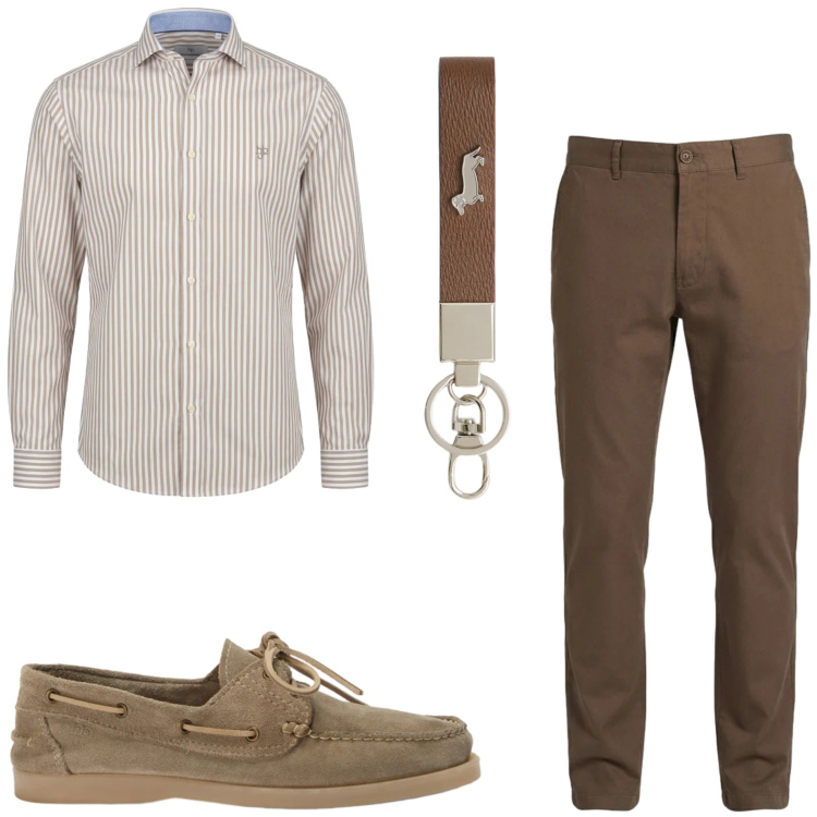 Outfit uomo - Smart casual. Stile Casual per Ufficio. Abbinamento con portachiavi, pantaloni, scarpe stringate, camicie.