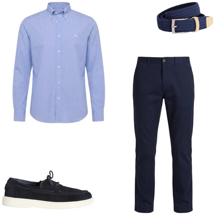 Outfit uomo - Smart casual. Stile Business/Elegante per Ufficio. Abbinamento con scarpe stringate, camicie, pantaloni, cinture.
