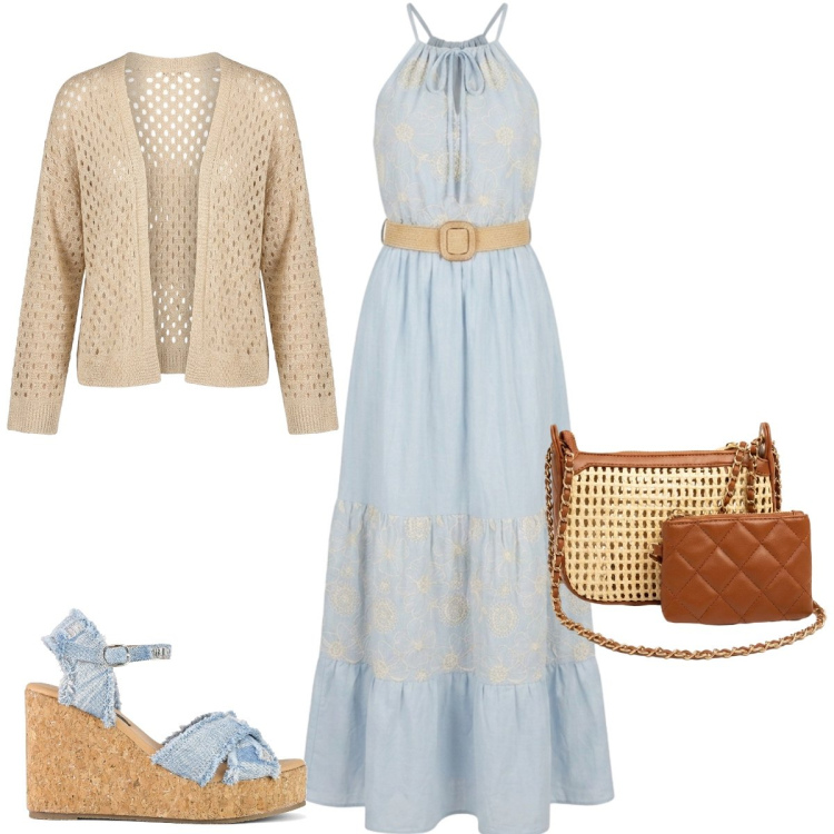 Outfit donna - Total look #2420472. Stile Romantica per Tutti i giorni. Abbinamento con borse a spalla, vestiti lunghi, cardigans, zeppe.
