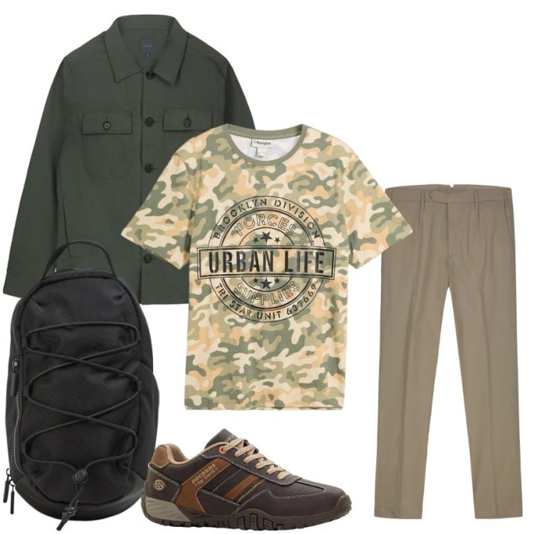 Outfit uomo - Urban street. Stile Urban per Tutti i giorni. Abbinamento con t-shirt, sneakers, borse sportive, pantaloni, cappotti.