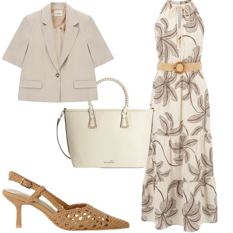 Outfit donna - SUNSET COCKTAIL: L\'Eleganza che Incanta. Stile Chic per Serata fuori. Abbinamento con shopping bag, décolleté, blazer, vestiti lunghi.