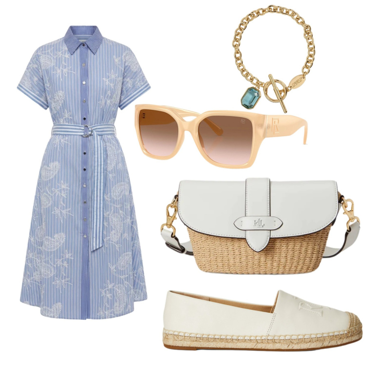 Outfit donna - Total look #2420558. Abbinamento con vestiti chemisier, occhiali da sole, borse a spalla, espadrillas, braccialetti.