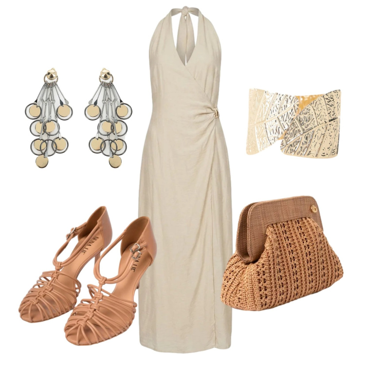 Outfit donna - Amiche curvy. Stile Chic per Serata fuori. Abbinamento con braccialetti, orecchini, vestiti lunghi, sandali in pelle, clutch.