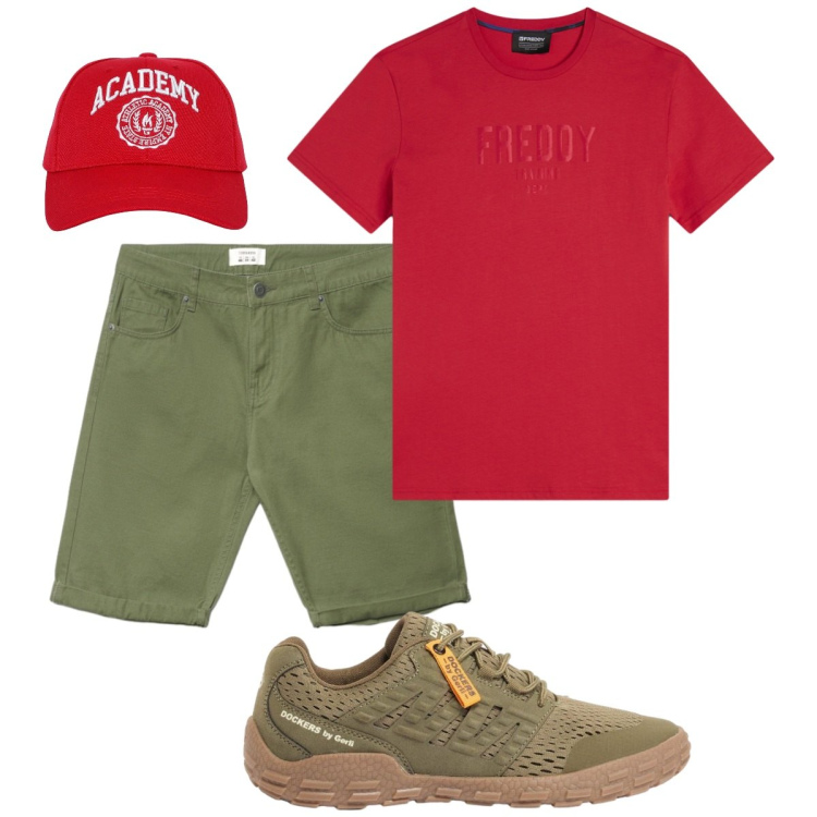Outfit uomo - Total look #2420669. Stile Casual per Tutti i giorni. Abbinamento con sneakers, cappelli, bermuda, t-shirt.
