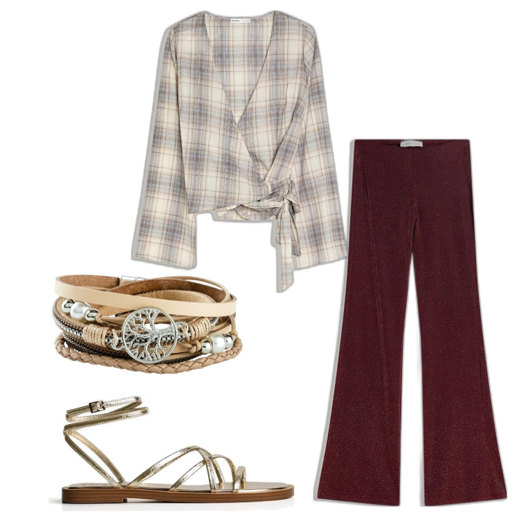 Outfit mujer - Casual look. Estilo Casual para Todos los días. Combinación con pulseras, pantalones, sandalias, blusas.
