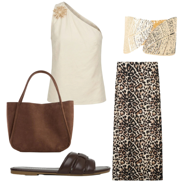 Outfit donna - Total look #2420711. Stile Glamour per Serata fuori. Abbinamento con shopping bag, gonne lunghe, ciabatte, braccialetti, top.