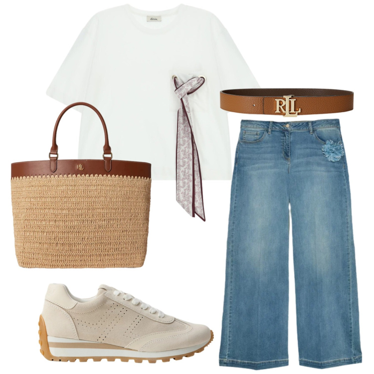 Outfit donna - Total look #2420714. Stile Casual per Tutti i giorni. Abbinamento con jeans, cinture, sneakers, borse tote, t-shirt.