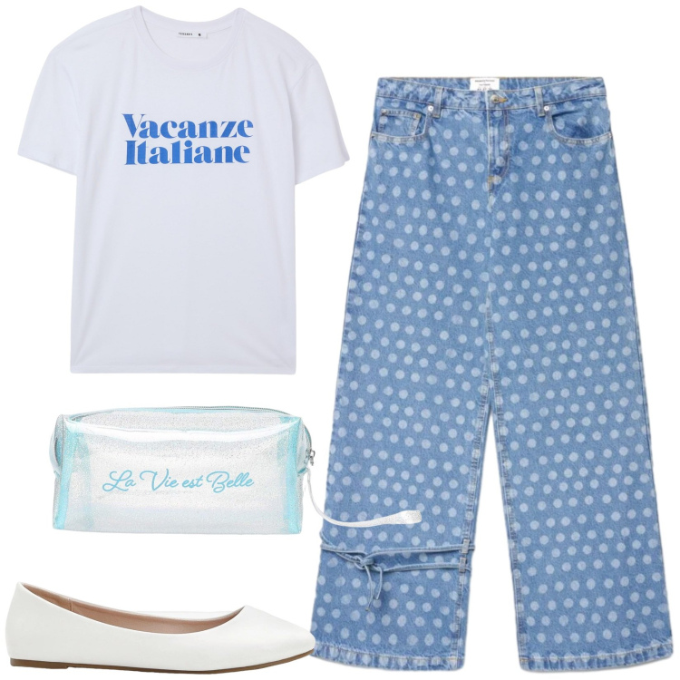 Outfit donna - Total look #2420727. Stile Casual per Tutti i giorni. Abbinamento con ballerine, valigie, jeans dritti, t-shirt.
