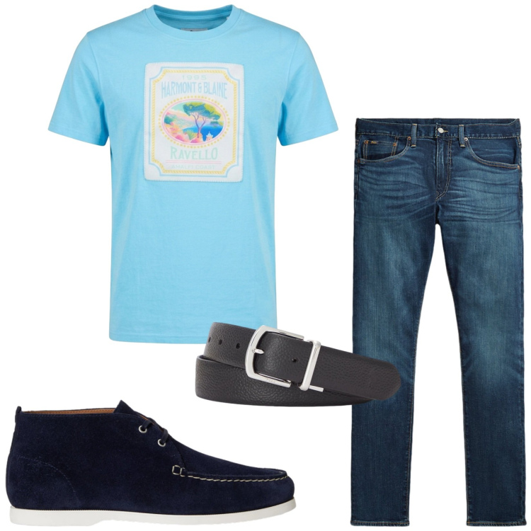 Outfit uomo - Total look #2420736. Stile Casual per Tutti i giorni. Abbinamento con t-shirt, jeans, scarpe stringate, cinture.