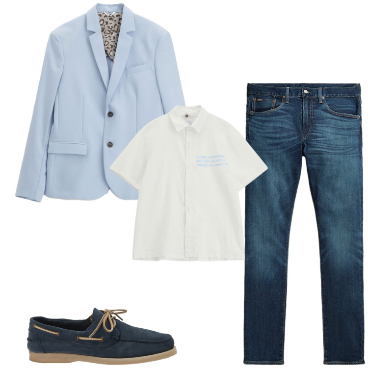 Outfit uomo - Total look #2420742. Stile Trendy per Serata speciale. Abbinamento con scarpe stringate, jeans, giacche, camicie a manica corta.