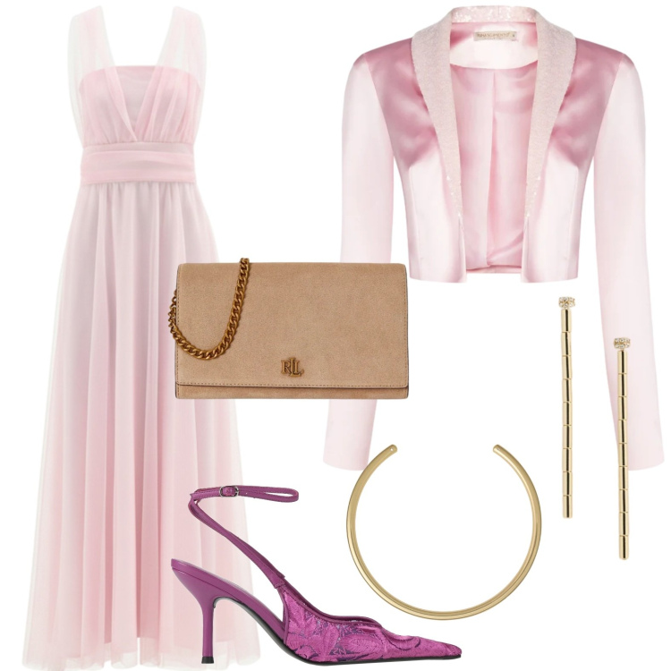 Outfit donna - Eleganza da protagonista. Stile Chic per Cerimonia. Abbinamento con décolleté, vestiti lunghi, bolero, borse a tracolla, orecchini, collane.