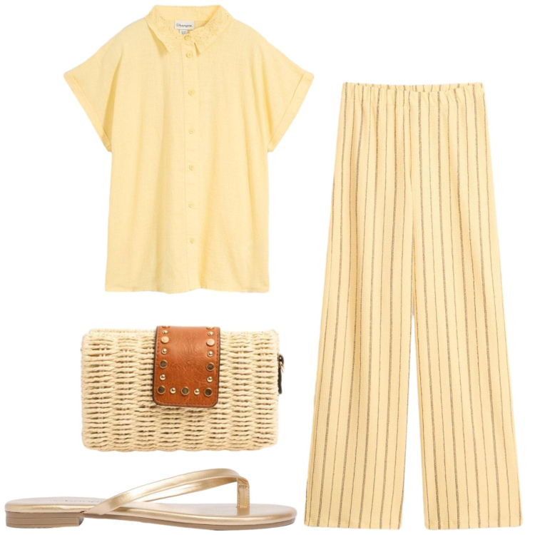 Outfit donna - Total look #2420759. Stile Casual per Tutti i giorni. Abbinamento con pantaloni, camicie a manica corta, sandali, clutch.