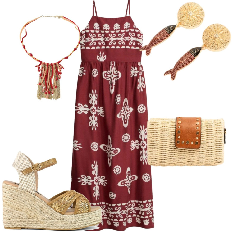 Outfit donna - Passione - oroscopo Cancro. Stile Etnico per Tutti i giorni. Abbinamento con vestiti, cappotti, orecchini, clutch, zeppe.