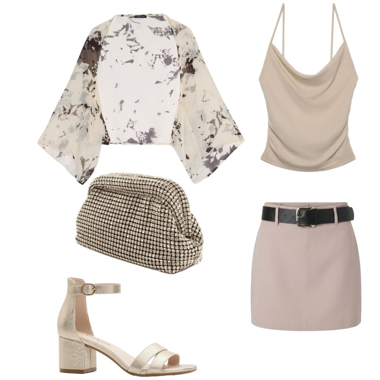 Outfit donna - Total look #2420785. Stile Chic per Serata fuori. Abbinamento con sandali col tacco, minigonne, canottiere, bolero, clutch.