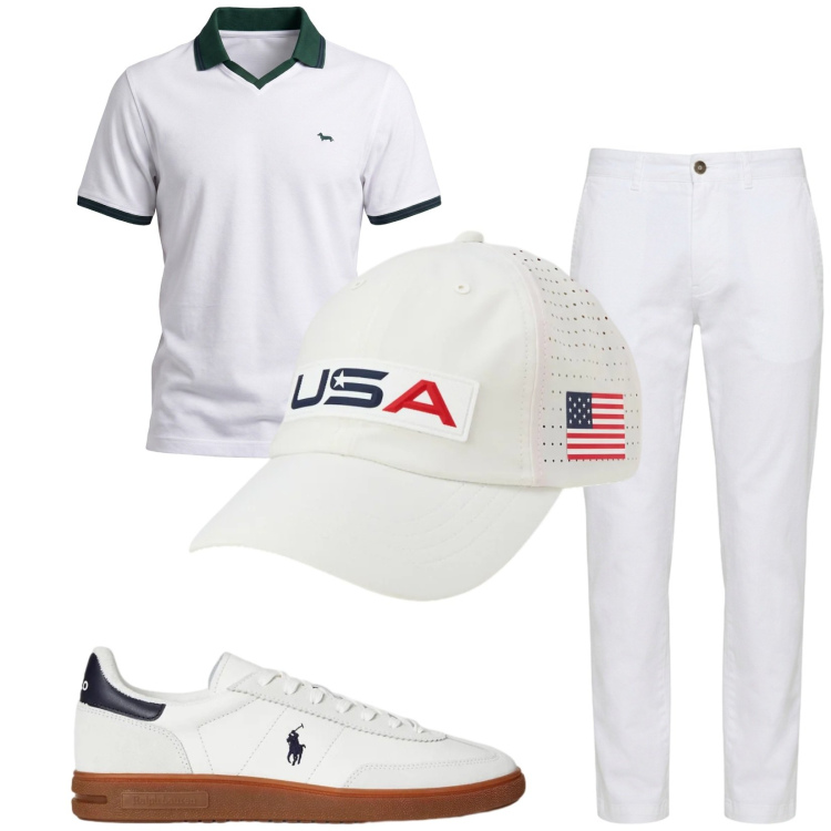 Outfit uomo - Total look #2420787. Stile Casual per Tutti i giorni. Abbinamento con polo, pantaloni, cappelli con visiera, sneakers.